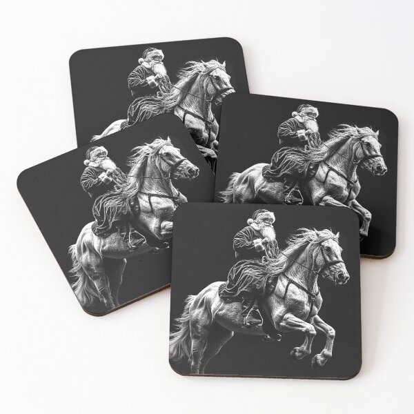 Item preview, Santa Riding a Galloping Horse Black and White Christmas Art designed and sold by inkoutninja.