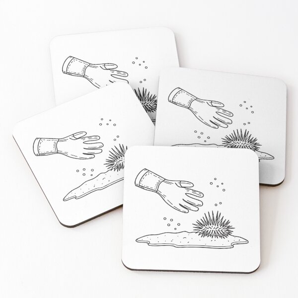 Item preview, A diving glove extending toward a sea urchin on sandy seabed designed and sold by rasagamastore.