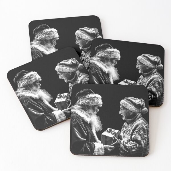 Item preview, Santa Giving a Christmas Gift to an Elderly Man Black and White Holiday Art designed and sold by inkoutninja.