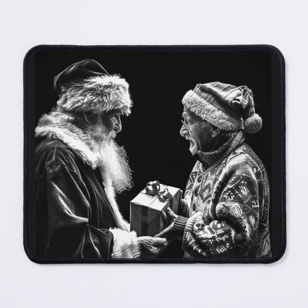 Item preview, Santa Giving a Christmas Gift to an Elderly Man Black and White Holiday Art designed and sold by inkoutninja.
