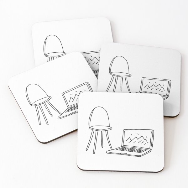 Item preview, A laptop sitting open near a stool that has fallen over designed and sold by rasagamastore.