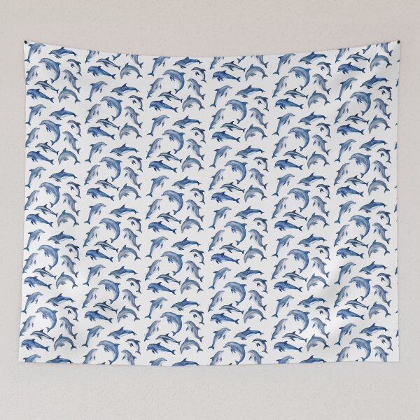 Item preview, Blue Watercolour Dolphins – Ocean Marine Life Pattern designed and sold by Bakes Designs.
