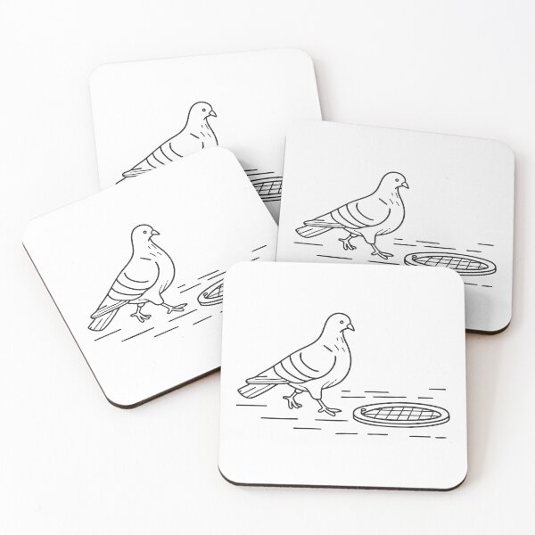 Item preview, A pigeon striding close to a manhole on a city sidewalk designed and sold by rasagamastore.
