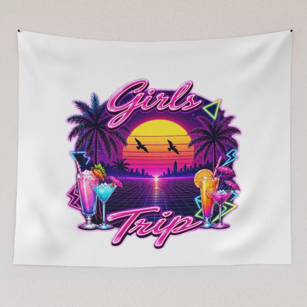 Item preview, Girls Trip Retro 80s Synthwave Neon Sunset Sticker | Vaporwave Vacation | Bachelorette Party | Best Friends Travel Gift designed and sold by A-T-H.