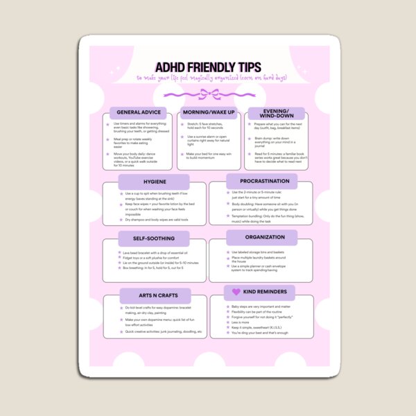 Item preview, ADHD tips pink polka dots lavender neurospicy chart designed and sold by pasteldreams26.