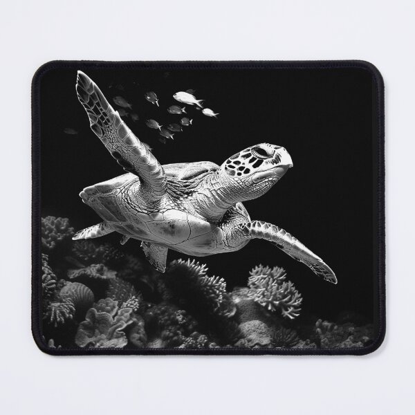 Item preview, Sea Turtle Swimming Above Coral Reef Black and White Ocean Art designed and sold by inkoutninja.