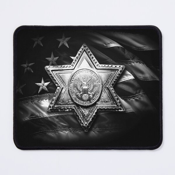 Item preview, Sheriff Badge on American Flag Black and White Law Enforcement Art designed and sold by inkoutninja.