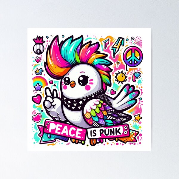 Item preview, Punk Rock Bird - Peace Is Punk Rainbow Mohawk Art designed and sold by carestazafeli.