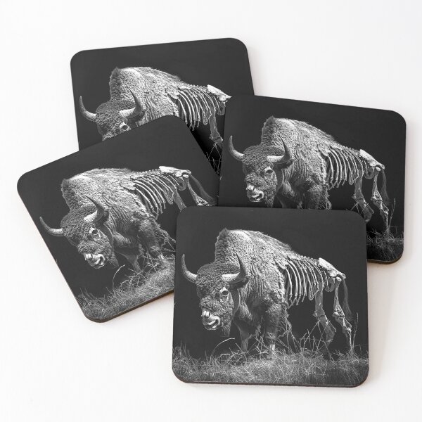 Item preview, Decaying Bison Skeleton Black and White Dark Wildlife Art designed and sold by inkoutninja.