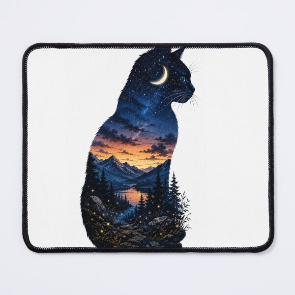 Item preview, Celestial Cat – Cosmic Double Exposure Nature Silhouette designed and sold by nouhaZN.