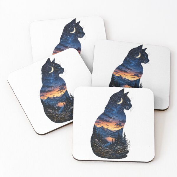 Item preview, Celestial Cat – Cosmic Double Exposure Nature Silhouette designed and sold by nouhaZN.