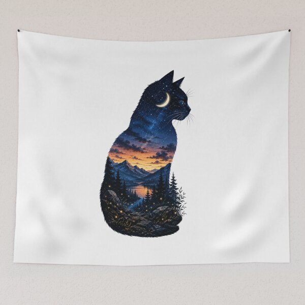 Item preview, Celestial Cat – Cosmic Double Exposure Nature Silhouette designed and sold by nouhaZN.