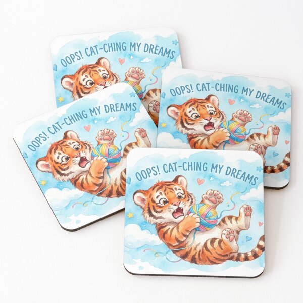 Item preview, Cute Watercolor Tiger Cub Catching Dreams - Whimsical Nursery Art designed and sold by DreamyBrushArt.
