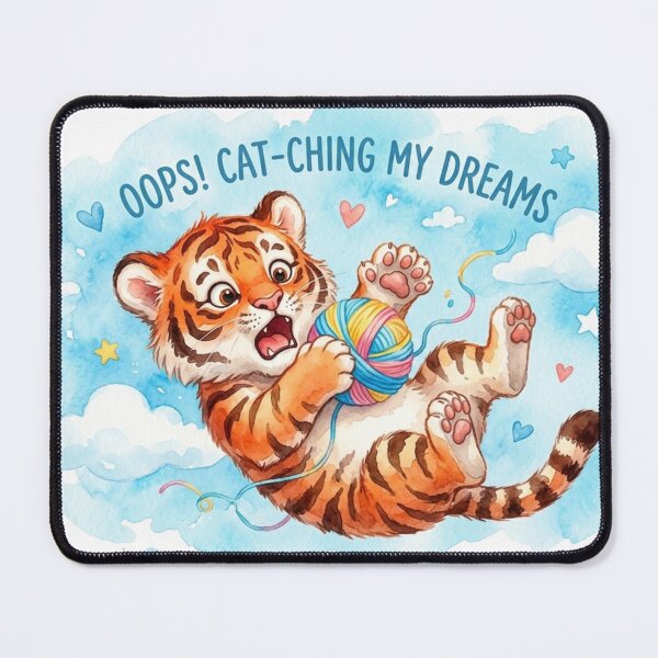 Item preview, Cute Watercolor Tiger Cub Catching Dreams - Whimsical Nursery Art designed and sold by DreamyBrushArt.