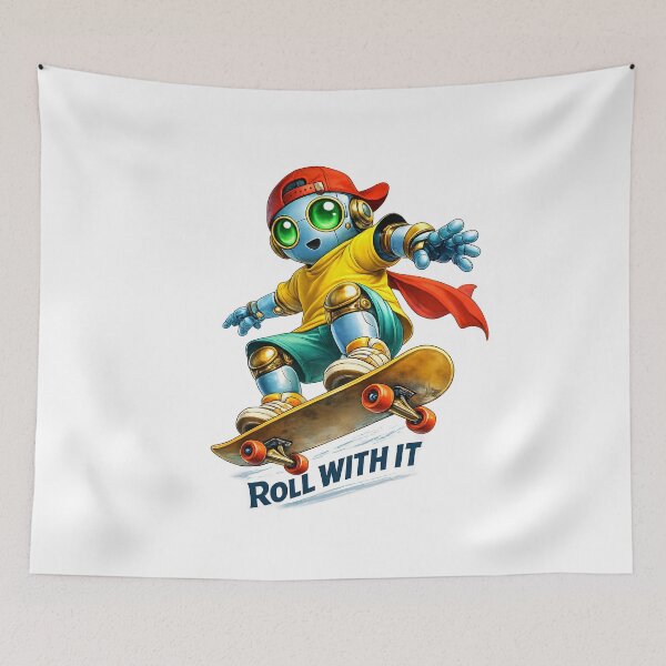 Item preview, Cute Robot Riding Skateboard Roll With It designed and sold by Yomere.