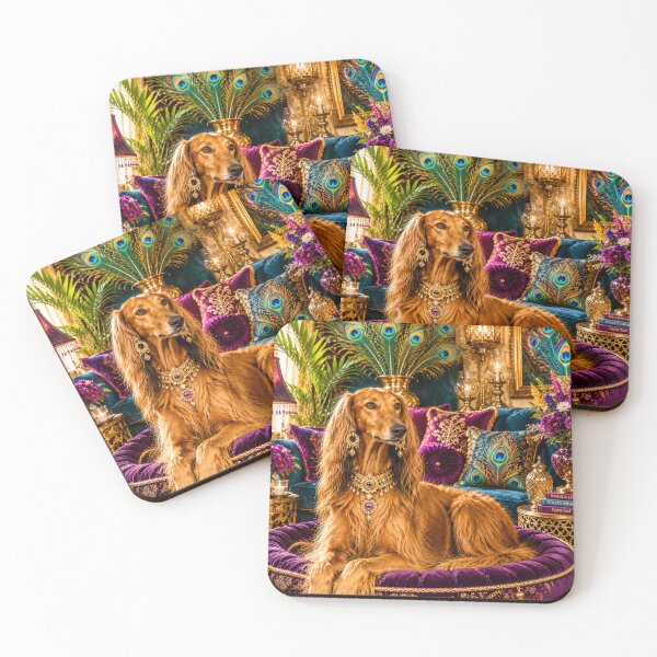 Item preview, Regal Afghan Hound with Peacock Feathers – Bohemian Glam Dog Ar designed and sold by Extremeallie.