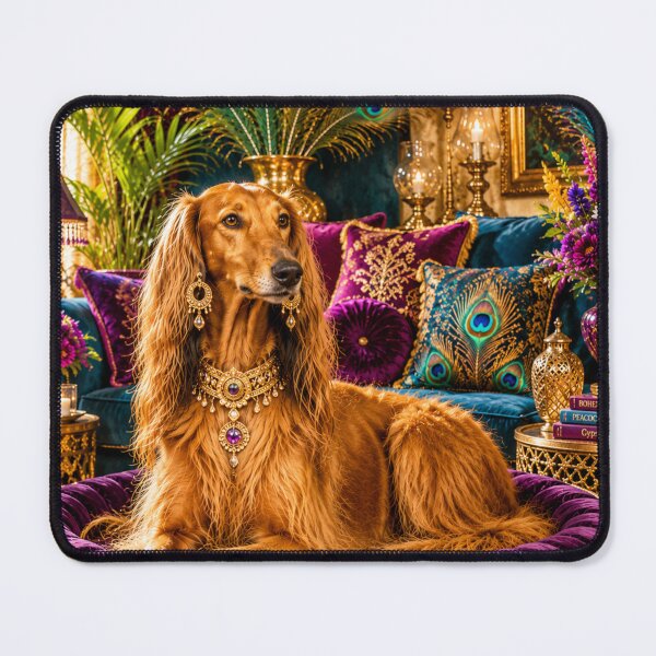 Item preview, Regal Afghan Hound with Peacock Feathers – Bohemian Glam Dog Ar designed and sold by Extremeallie.