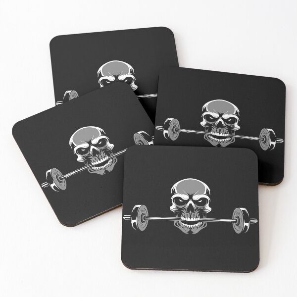 Item preview, Skull Biting a Barbell Gothic Weightlifting Gym Art designed and sold by inkoutninja.