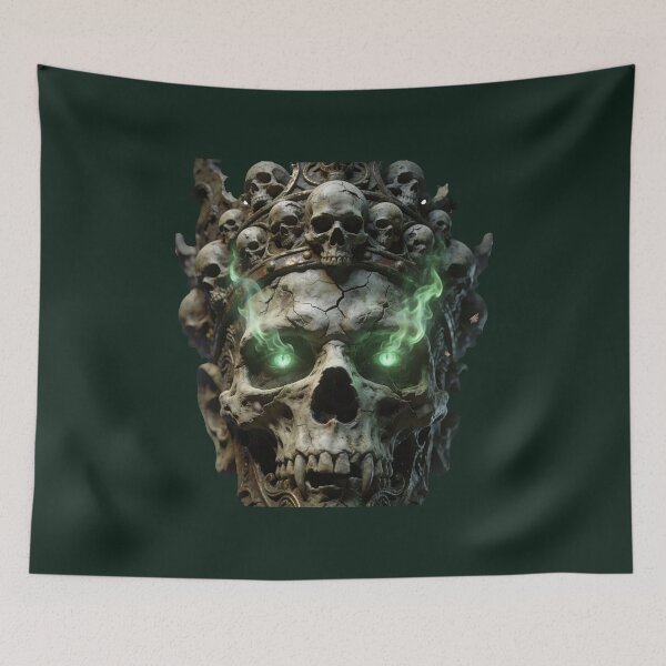 Item preview, Haunted Skull Mask with Glowing Green Eyes Gothic Halloween Horror Art designed and sold by OksArtStudio.