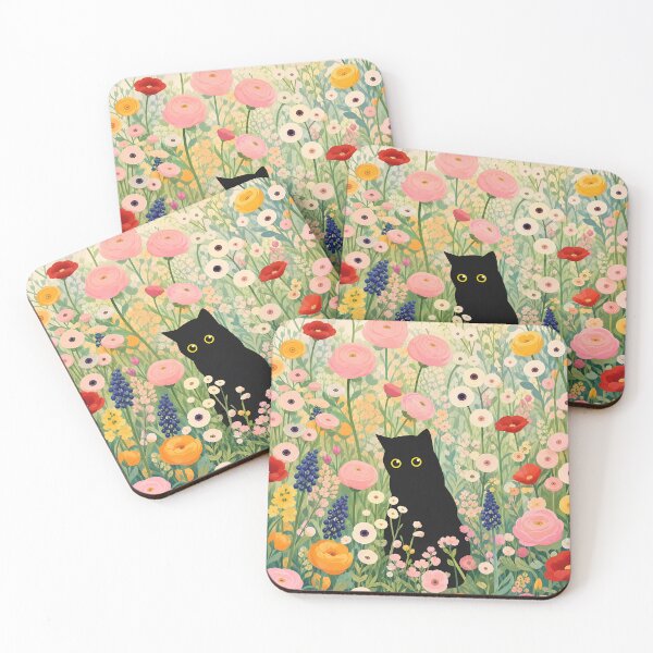 Item preview,  Klimt Cat Print Black Cat In A Garden | Klimt Kitty in the Flower Garden designed and sold by PurrfectHome.