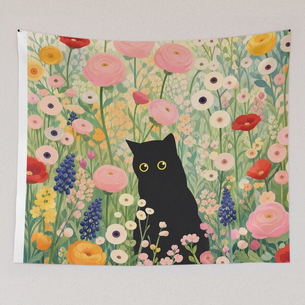 Item preview,  Klimt Cat Print Black Cat In A Garden | Klimt Kitty in the Flower Garden designed and sold by PurrfectHome.