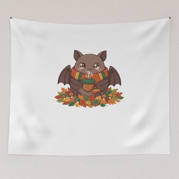 Item preview, Kawaii Autumn Bat Acorn Mug Cozy Fall Leaves Mushroom Goblincore designed and sold by Neurospicy Trolls.