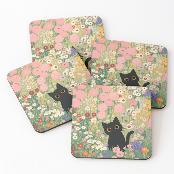 Item preview, Black Cat in Klimt-Inspired Floral Garden designed and sold by PurrfectHome.