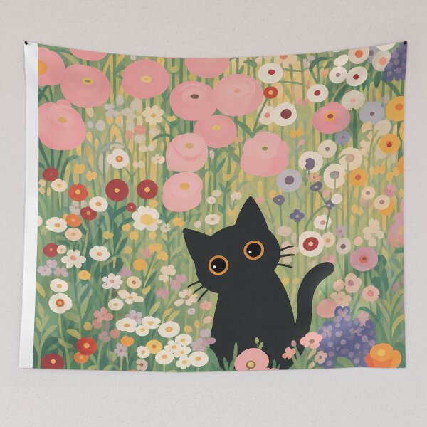 Item preview, Black Cat in Klimt-Inspired Floral Garden designed and sold by PurrfectHome.