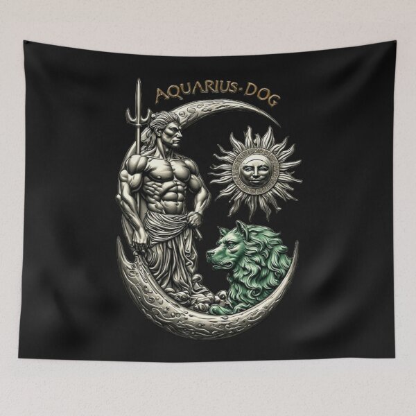 Item preview, Aquarius & Dog Celestial Vintage Enamel Sign | Luxury Zodiac Art designed and sold by Shift-Bloom.
