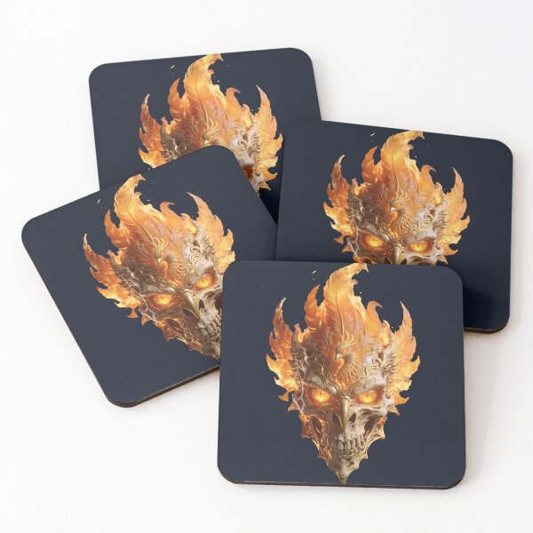 Item preview, Fiery Phoenix Skull Mask with Flaming Feathers Gothic Halloween Horror Art designed and sold by OksArtStudio.
