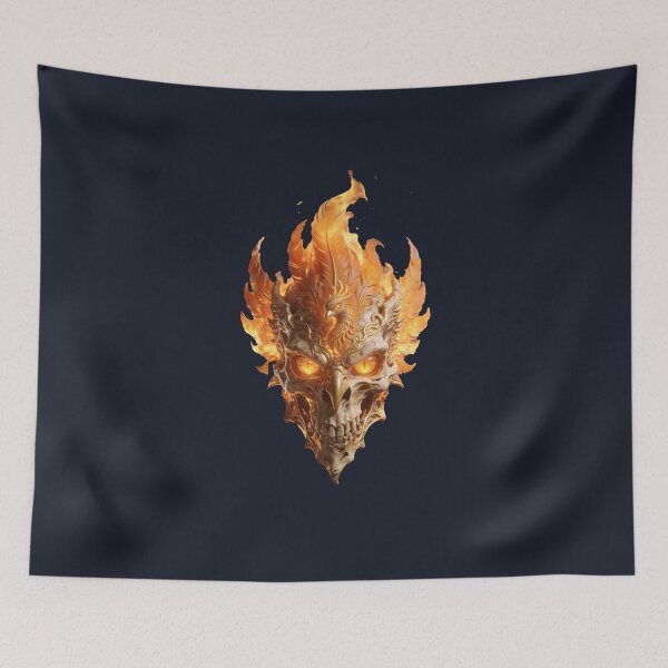 Item preview, Fiery Phoenix Skull Mask with Flaming Feathers Gothic Halloween Horror Art designed and sold by OksArtStudio.