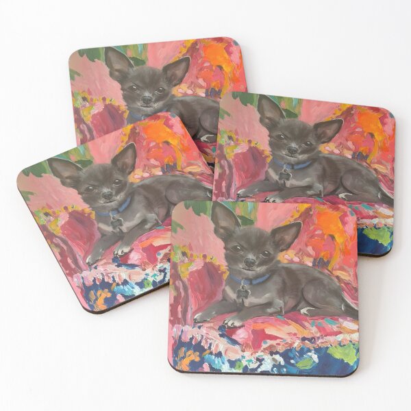 Item preview, Grandmillennial art, portrait of Chihuahua on pink couch designed and sold by SophieClimaArt.