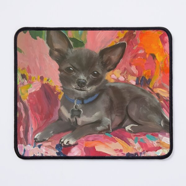 Item preview, Grandmillennial art, portrait of Chihuahua on pink couch designed and sold by SophieClimaArt.