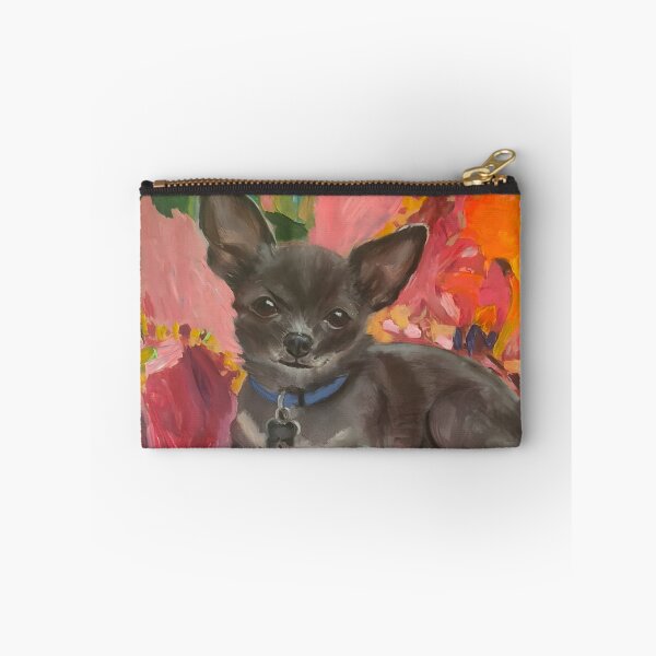 Item preview, Grandmillennial art, portrait of Chihuahua on pink couch designed and sold by SophieClimaArt.