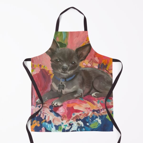Item preview, Grandmillennial art, portrait of Chihuahua on pink couch designed and sold by SophieClimaArt.