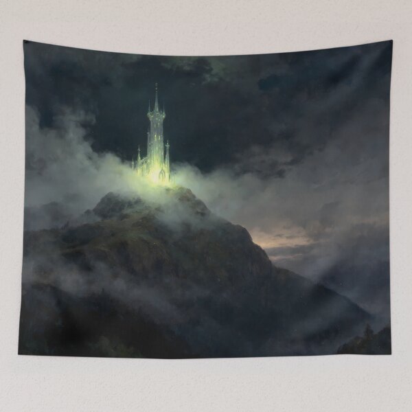Item preview, Glowing Fantasy Castle on Misty Mountain Oil Painting designed and sold by Fantasy-Atelier.