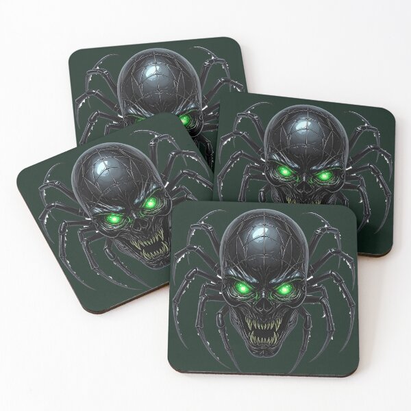 Item preview, Spider Skull Mask with Glowing Green Eyes Gothic Halloween Horror Art designed and sold by OksArtStudio.