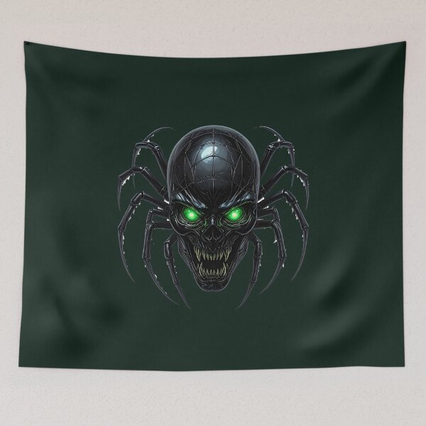 Item preview, Spider Skull Mask with Glowing Green Eyes Gothic Halloween Horror Art designed and sold by OksArtStudio.