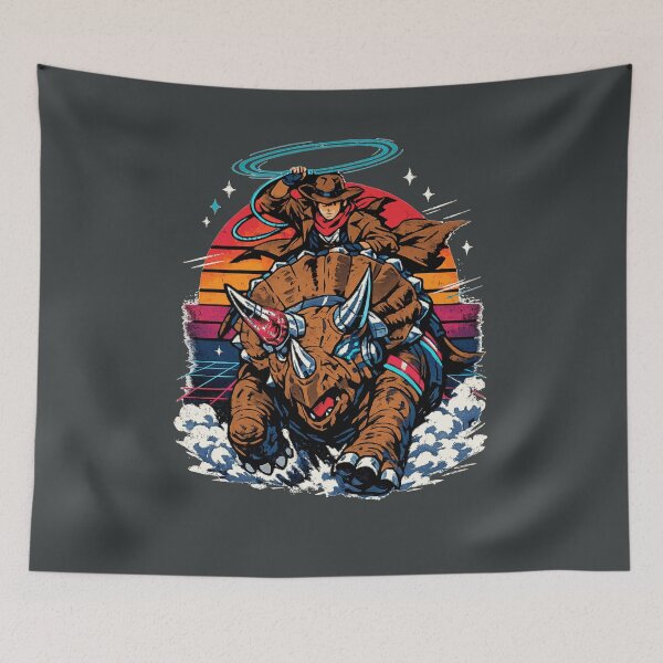 Item preview, Neon Retro Anime Cyborg Triceratops Cowboy designed and sold by KungPowUnicorn.