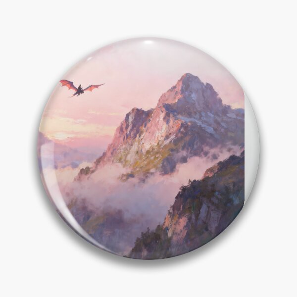 Item preview, Dragon Rider Flying Over Sunset Misty Mountains Oil Painting designed and sold by Fantasy-Atelier.