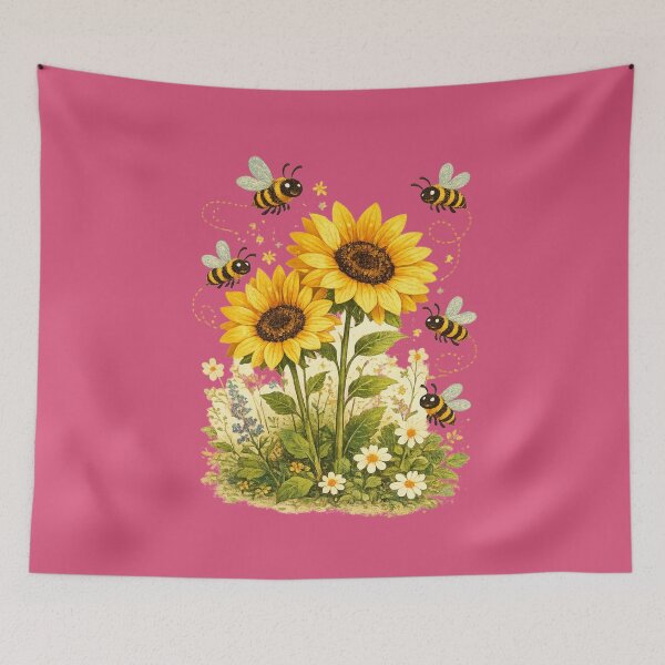 Item preview, Retro 1960s Bee and Sunflower Design – Bold Mod Illustration Art designed and sold by MagicMakerPh.