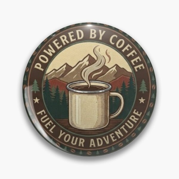 Aperçu de l'œuvre Powered By Coffee – Vintage Outdoor Coffee Badge créée et vendue par Salma.Store.