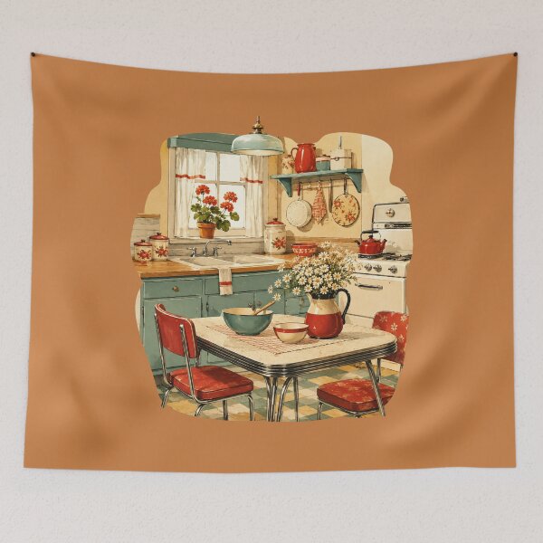 Item preview, Mid-Century Cottage Kitchen Design – Retro 1950s Warm Illustration designed and sold by MagicMakerPh.
