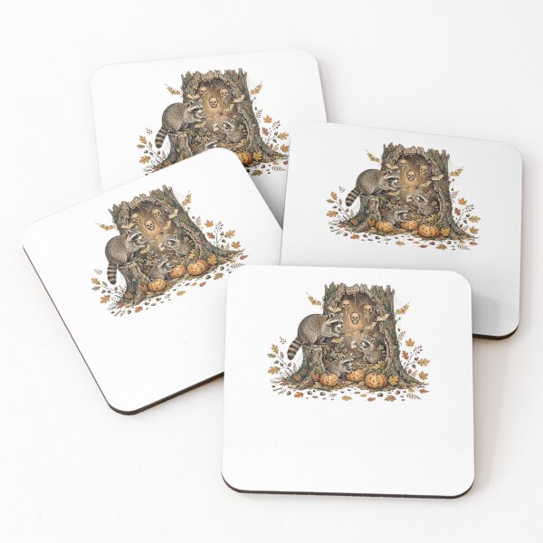 Item preview, Halloween Raccoons Tree Stump Pumpkins Vintage Cottagecore designed and sold by Neurospicy Trolls.