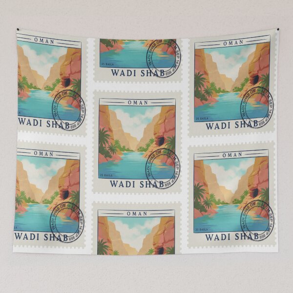 Item preview, Wadi Shab Oman Turquoise Canyon Gorge Stamp Sticker designed and sold by stickercuffs.