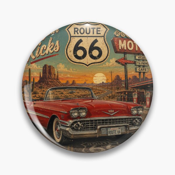 Item preview, Vintage Route 66 Red Convertible – Retro Americana Wall Art designed and sold by AstraDrip Studio.