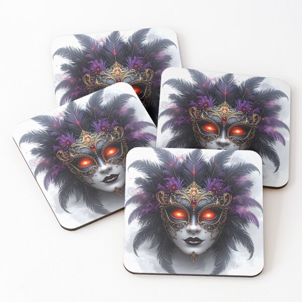 Item preview, Dark Feather Masquerade Mask with Glowing Red Eyes Gothic Halloween Art designed and sold by OksArtStudio.