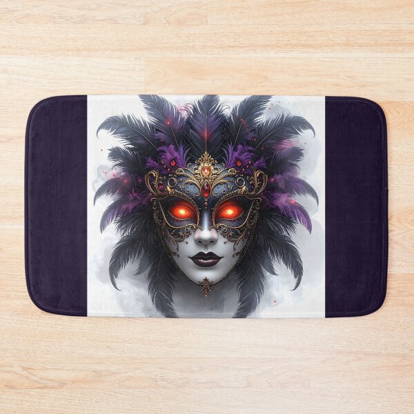 Item preview, Dark Feather Masquerade Mask with Glowing Red Eyes Gothic Halloween Art designed and sold by OksArtStudio.