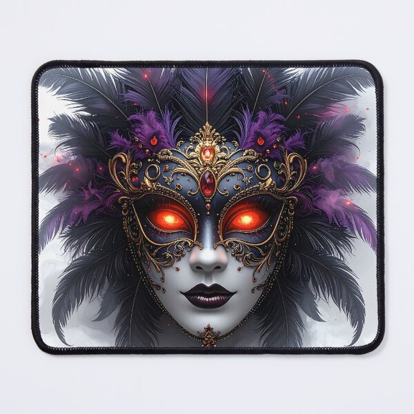 Item preview, Dark Feather Masquerade Mask with Glowing Red Eyes Gothic Halloween Art designed and sold by OksArtStudio.