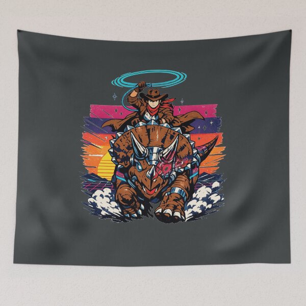 Item preview, Neon Retro Anime Cyborg Triceratops Cowgirl designed and sold by KungPowUnicorn.